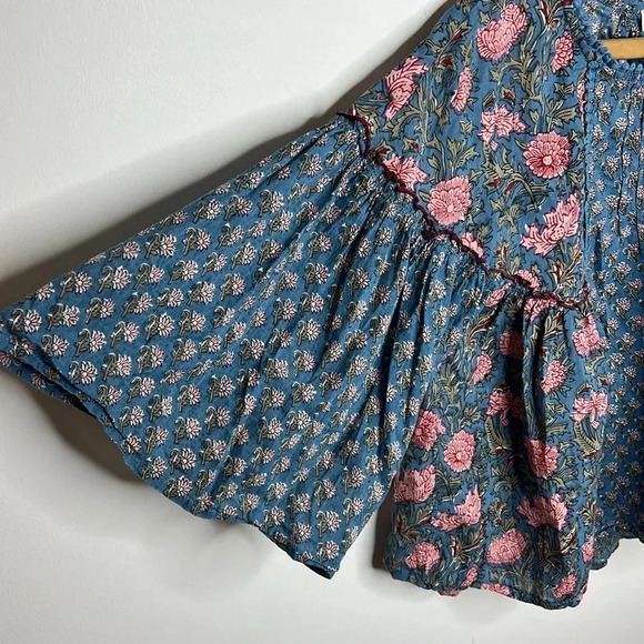 RACHEL ZOE Boho Floral Mixed Print Peasant Babydoll Boxy Blouse - Picture 4 of 10